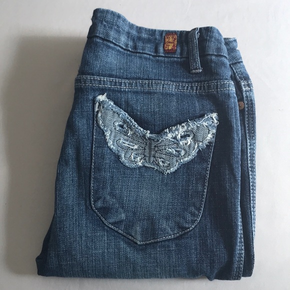 Rare 7FAM Jeans l Sz 28 l Straight Leg Butterfly Back Pockets Jeans - Picture 9 of 14